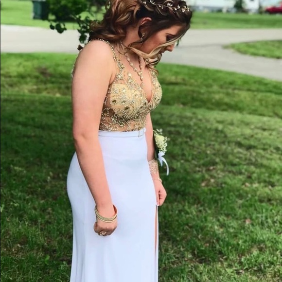 Long white and gold prom dress - Picture 2 of 4
